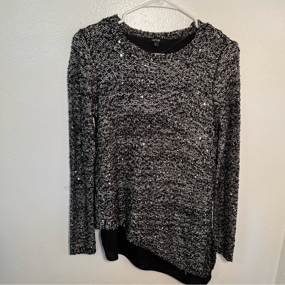 Apt. 9 Asymmetrical Crewneck Sequin Sweater Black Gray - Picture 2 of 14